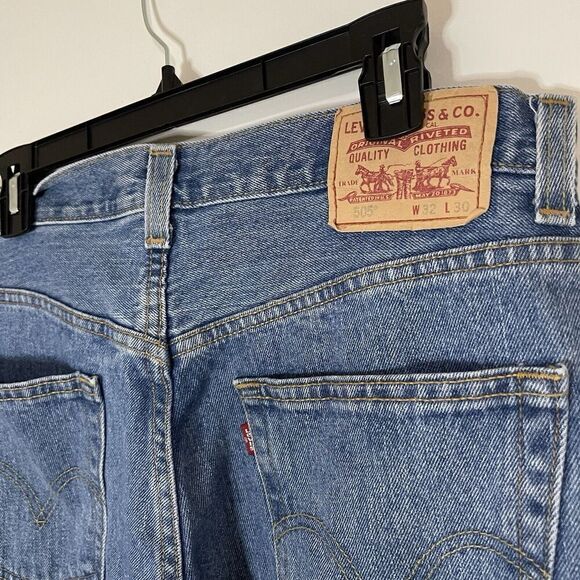 LEVIS 505 medium blue regular fit straight leg denim jeans size 32x 30 - Picture 3 of 7